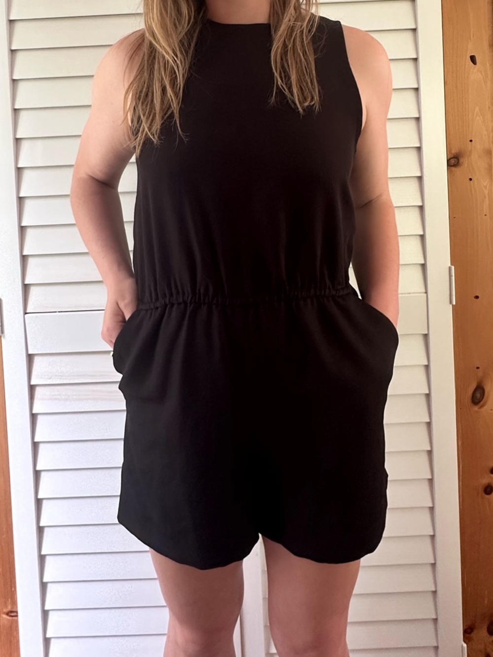 Wilfred Black Sleeveless Romper with Elastic Waist
